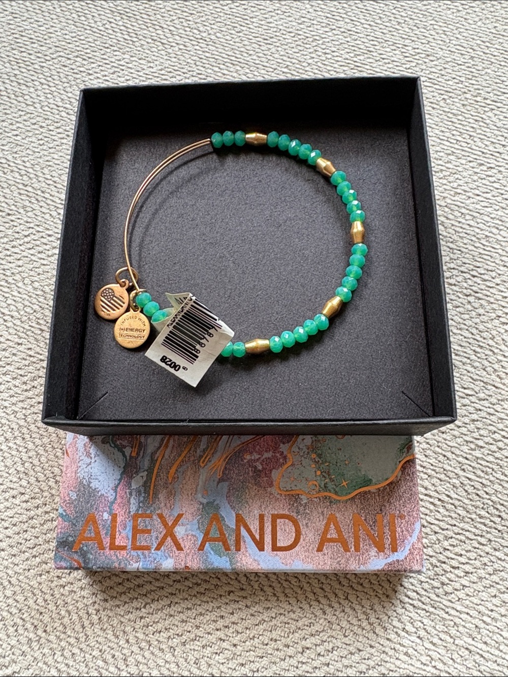 Alex and Ani Turquoise Beaded Charm Bangle with Gold Accents